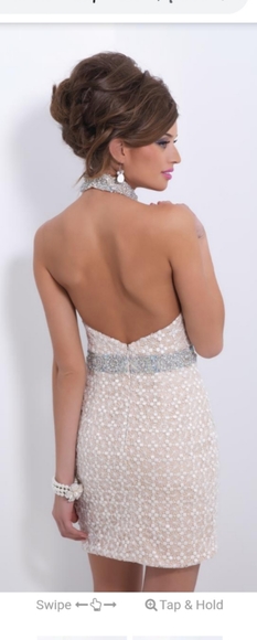 Beaded Lace Halter Open Back Dress. Formal. Size 2 - Picture 6 of 8